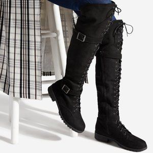 Black Thigh High Combat Boots